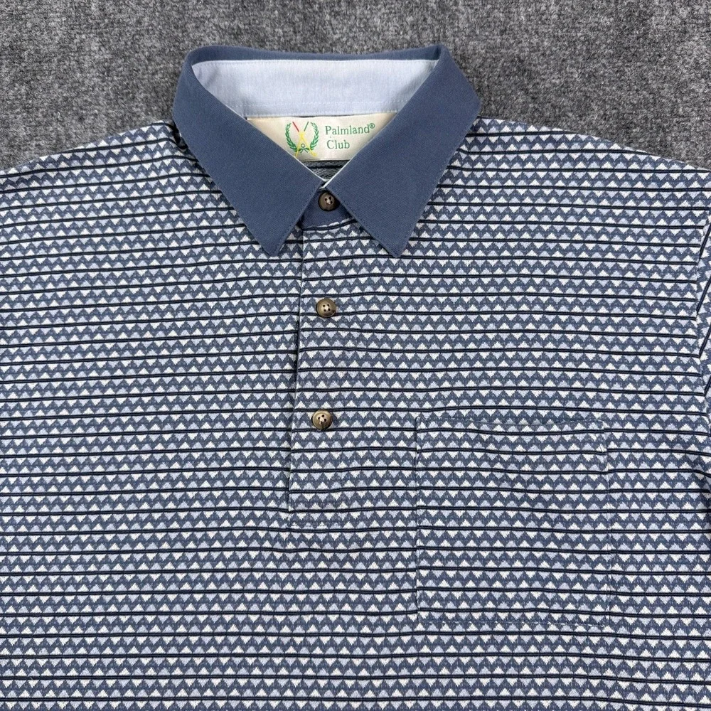 Vintage Palmland Club Polo Shirt Mens Large Blue Geometric Pattern‎ Golf